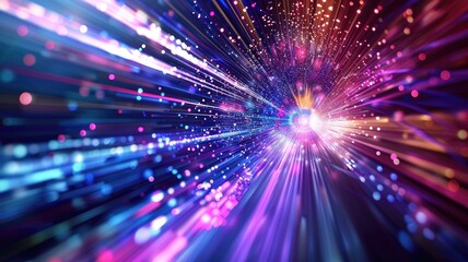 Fototapeta premium Abstract of neon light glowing with digital technology design. High tech vibrant laser illuminated with contemporary concept in cyberspace style perfect for cyber theme background and wallpaper. AIG53