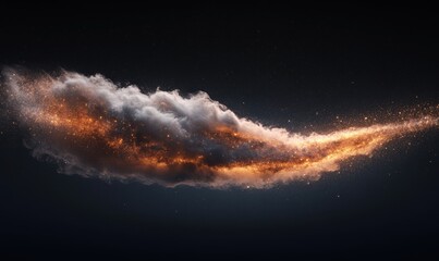 Fototapeta premium Burning cloud trail with embers on dark background for fantasy scenes