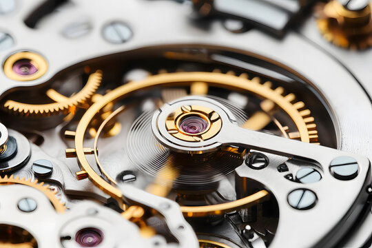 vintage mechanical watch mechanism, intricate internal gears revealed