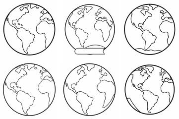 Earth Outline Coloring Book Page – Line Art Drawing Set on White Background
