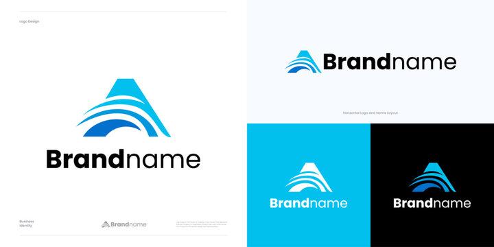 Letter A logo icon design vector, Initial symbol A wave concept or abstract triangle curved for business solutions, association, marketing, financial, technology, law, fitness, accountancy, global