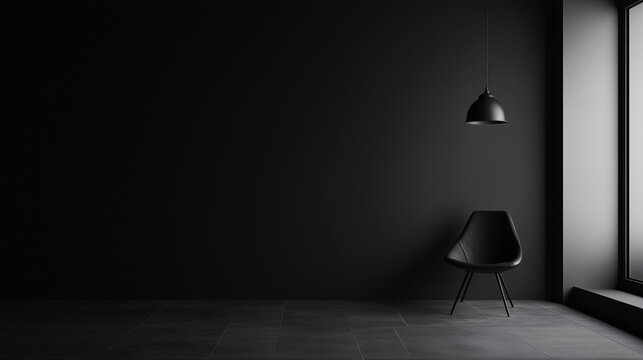 Fritz Hansen Drop Chair in a minimalist, dark interior setting with a hanging pendant light.
