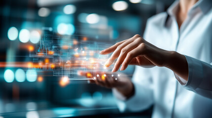 A professional interacting with RPA technology to streamline business processes and improve data management. Concept of automation, efficiency, and modern workplace technology. bus