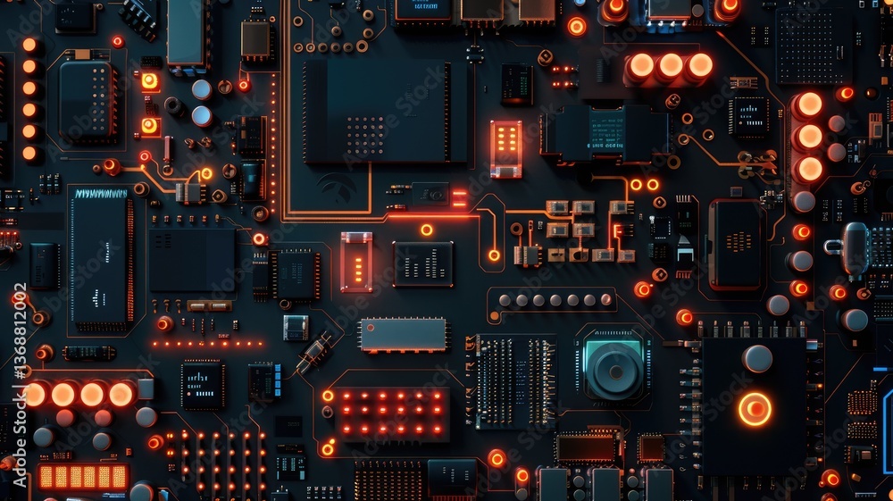 Poster explore the intricate details of a generative ai circuit board design, showcasing vibrant elements a