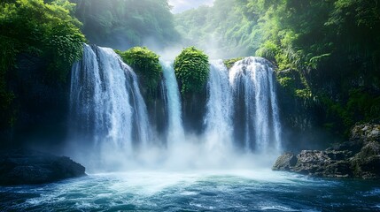 Fototapeta premium Turquoise Waterfall Cascading Down Rocks