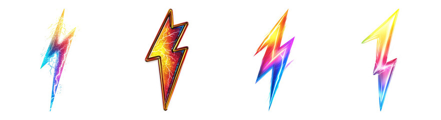Obraz premium Vibrant Lightning Bolt Designs with Colorful Effects and Styles, PNG bundle collection, Isolated on Transparent Background