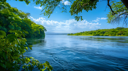 Exquisite Panorama of the Zambezi River Bordered by a Lush Green Rainforest