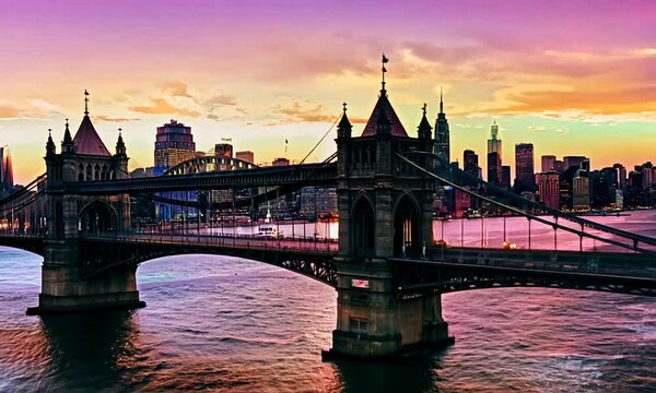 Incredible Brooklyn Bridge in Manhattan New York United States . Colorful Stunning.