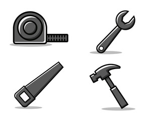 Construction tools flat design monochrome icon set