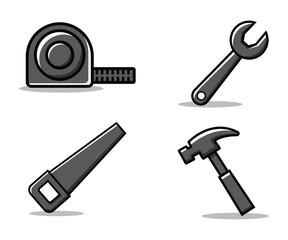 Construction tools flat design monochrome icon set