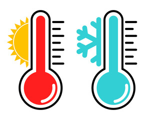 Thermometer high and low temperature cold warm flat design illustration