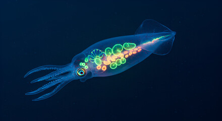 Fototapeta premium Bioengineered Deep-Sea Creature with Neon Organs