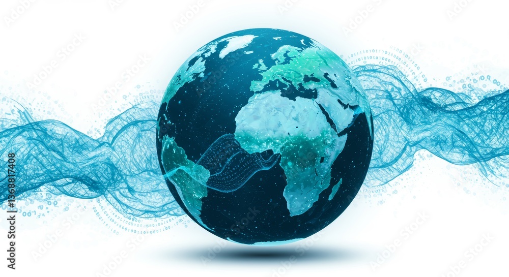 Poster digital globe with flowing data streams representing connectivity and technology in harmony, showcas