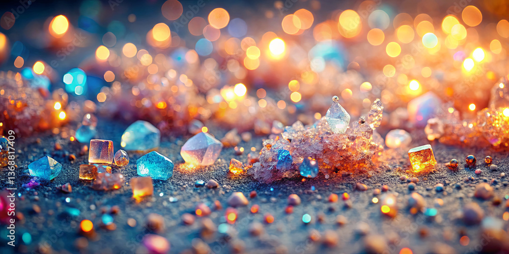 Aufkleber vibrant crystals in various shapes reflect soft, shimmering lights on a dark surface, creating an en