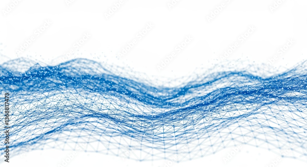 Poster abstract geometric wave pattern in blue tones conveying a sense of calm and connection, representing