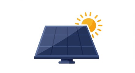 Solar panel with sun icon conveying eco-friendly energy concept focused on renewable solutions against a clean white background