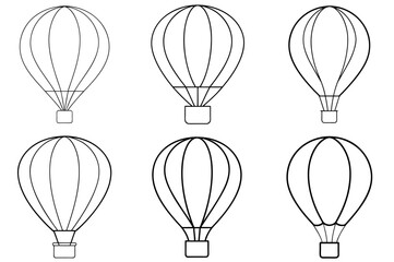 Hot Air Balloon Outline Coloring Page - Line Art Drawing Set on White Background