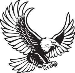 Eagle silhouette flying with wings in vector style perfect for tattoo or logo design