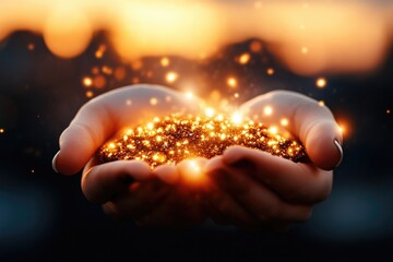 Golden light held in cupped hands.  A magical, glowing, golden, shimmering treasure