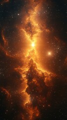 Obraz premium Stunning cosmic nebula illuminated in vibrant orange hues among stars in deep space