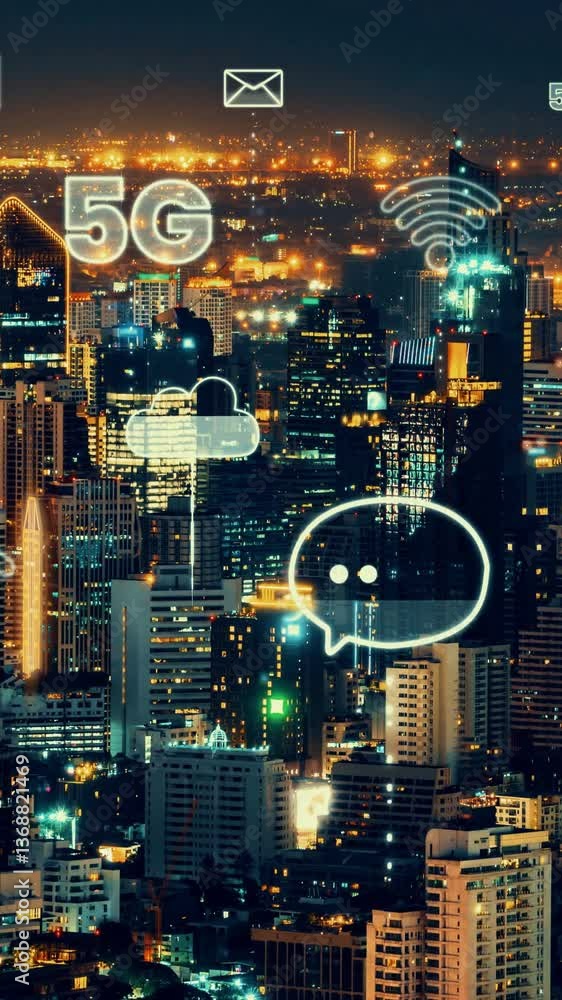 Poster smart digital city with globalization abstract graphic showing connection network . concept of futur