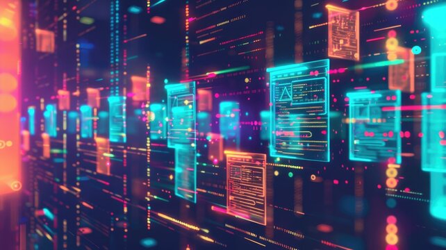 Abstract picture document flow in digital style effect represent electric data file store on electronic storage or management and collecting of paper with artificial intelligence and database. AIG53.