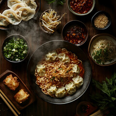 asian food - noodles with dumplings