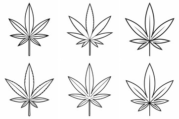 Obraz premium Marijuana Leaf Outline Coloring Page - Line Art Drawing Set on White Background