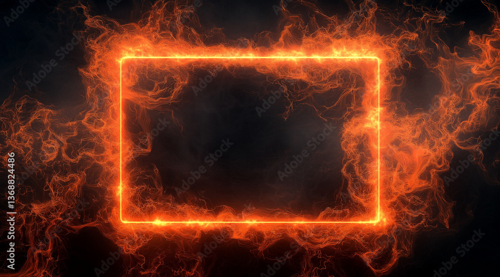 Poster creative frame for your design with fire. background with flame, smoke and frame