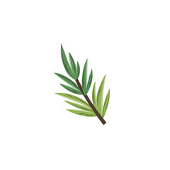 Obraz premium Minimalist flat illustration of a pine branch with green needles in a clean and simple design on white