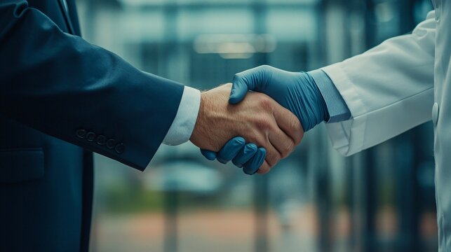 Business Professional and Medical Expert Handshake in Office Setting