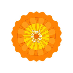 Vibrant orange marigold flower depicted in a flat and stylized manner showcasing its layered petals on a clean white background