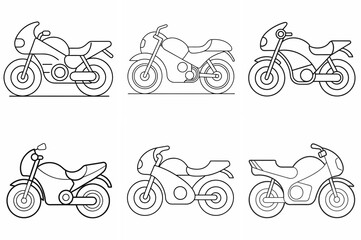 Motorcycle Outline Coloring Book Page Line Art Drawing Set