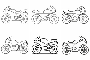 Motorcycle Outline Coloring Book Page Line Art Drawing Set