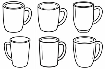 Mug Outline Coloring Book Page Line Art Drawing Set