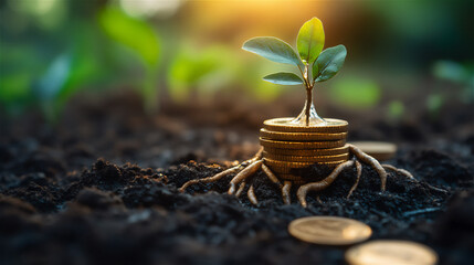 Golden Coins and Leaves Reflecting Sustainable Wealth Growth