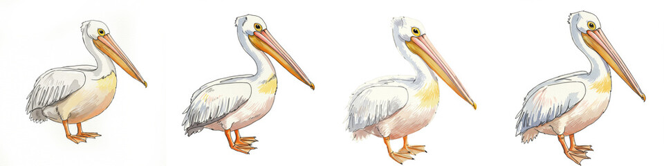 Obraz premium Pelican Line Art Illustrations Set - Four variations of a pelican line art illustration, symbolizing nature, wildlife, elegance, freedom