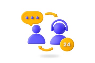 24/7 customer support service 3d render isolated on white background