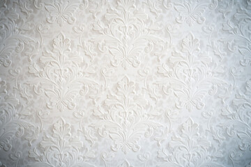 Elegant embossed floral wallpaper design, a serene and timeless pattern with soft, subtle textures and a calming off-white hue.