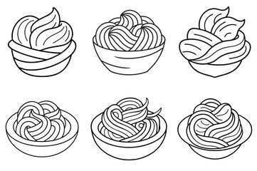  Pasta Outline Coloring Book Page Line Art Drawing Set