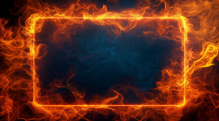 Fototapeta premium creative frame for your design with fire. Background with flame, smoke and frame