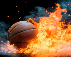 Flaming Basketball with Intense Action.