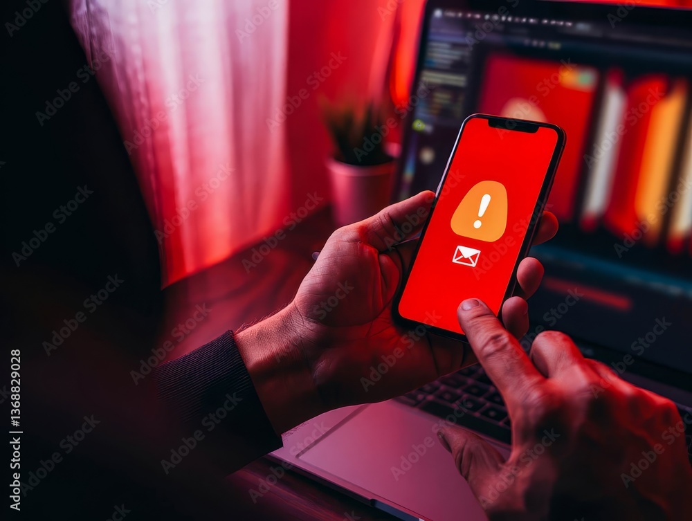 Poster sms spam and fake text message phishing from scammer concept. sms hacked warning alert, email random