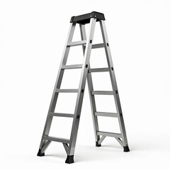 Sturdy multi-step ladder isolated white background. Aluminum design for home improvement, maintenance. Step, improvement, construction, safety, work, workplace, handyman, painter, support, workspace.