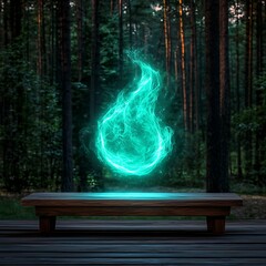 Teal Flame on Wooden Bench