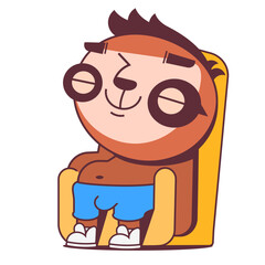 cute cartoon sloth in the soft chair reading the book. animal vector illustration