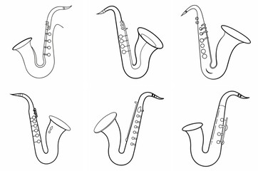Saxophone Outline Coloring Book Page Line Art Drawing Set