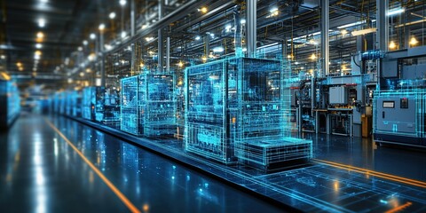 Modern manufacturing facility showcases advanced automation and digital technology integration in a vibrant production environment