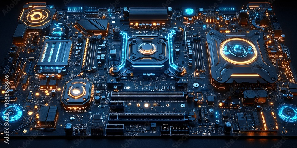 Aufkleber high-tech circuit board with glowing components showcasing modern electronics design