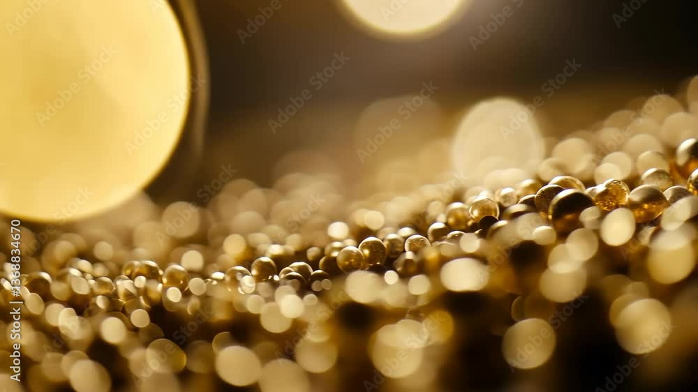 Poster shimmering golden beads create a captivating visual display in soft lighting